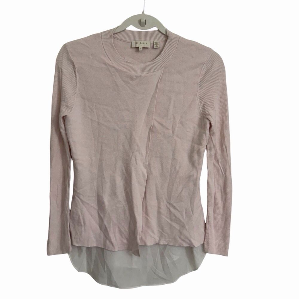 Ted Baker Denay Sweater Womens XS 1 Light Pink Split Layered Knit Top Pullover